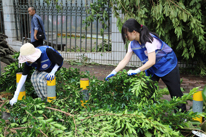 青年志愿者隊投入恢復一線。 共青團海口市委員會供圖