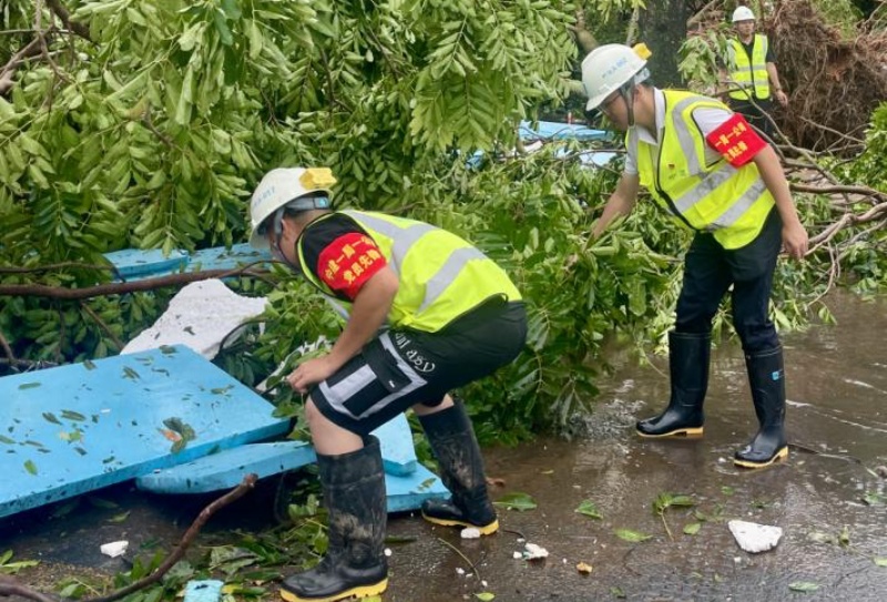 黨員先鋒隊為海南大學(xué)校內(nèi)清理倒樹路障。 中建一局海南分公司供圖